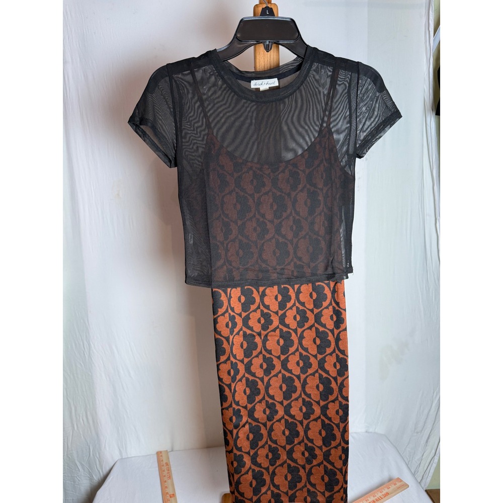 Derek Heart Womens 2 Piece  Mesh Crop Top and Geometric Floral Mini Dress Small